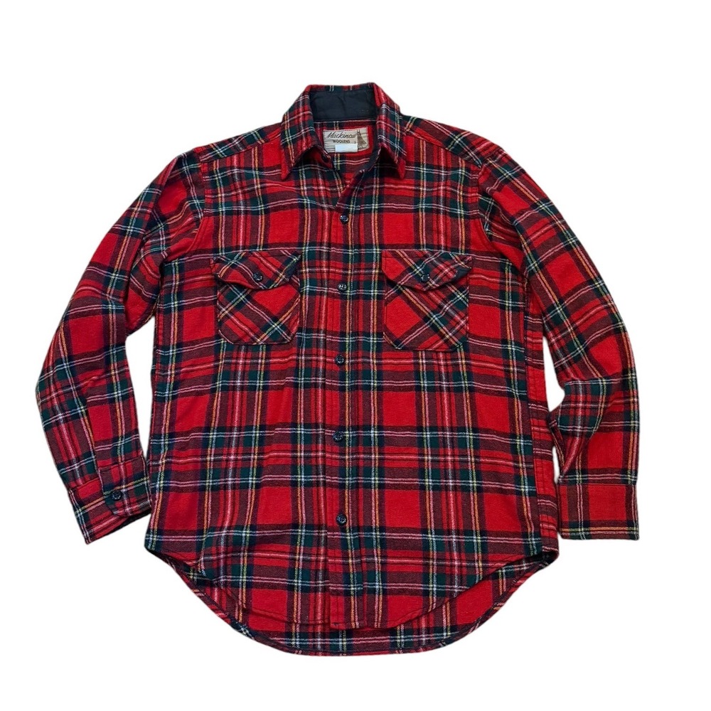 Vtg 60s Mackinaw Woolens Traverse Bay Red Plaid Wool Blend Flannel Shirt Mens M